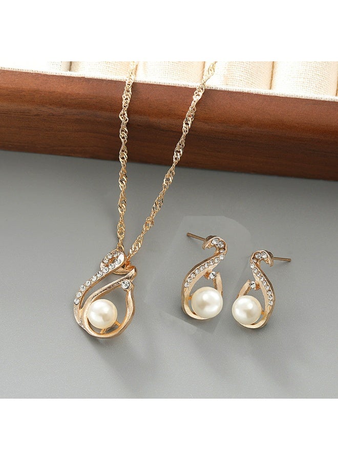 Goolsky مجموعة مجوهرات من اللؤلؤ والزمرد - أقراط على شكل قطرة ماء وقلادة، تصميم زهري مع لؤلؤ/زمرد، حفلات/عيد/ارتداء يومي، فاخر - Image 1