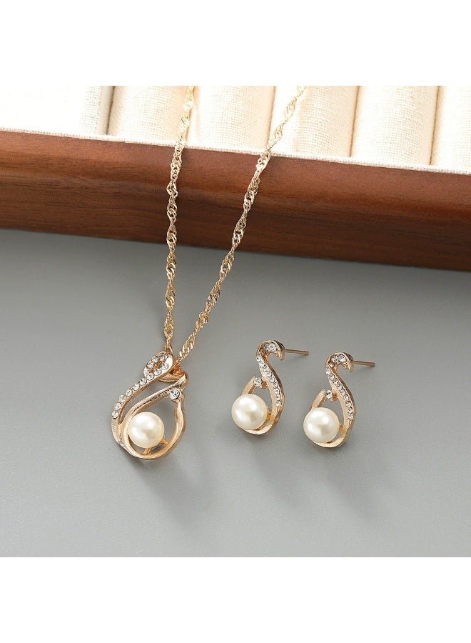 Goolsky مجموعة مجوهرات من اللؤلؤ والزمرد - أقراط على شكل قطرة ماء وقلادة، تصميم زهري مع لؤلؤ/زمرد، حفلات/عيد/ارتداء يومي، فاخر - Image 3