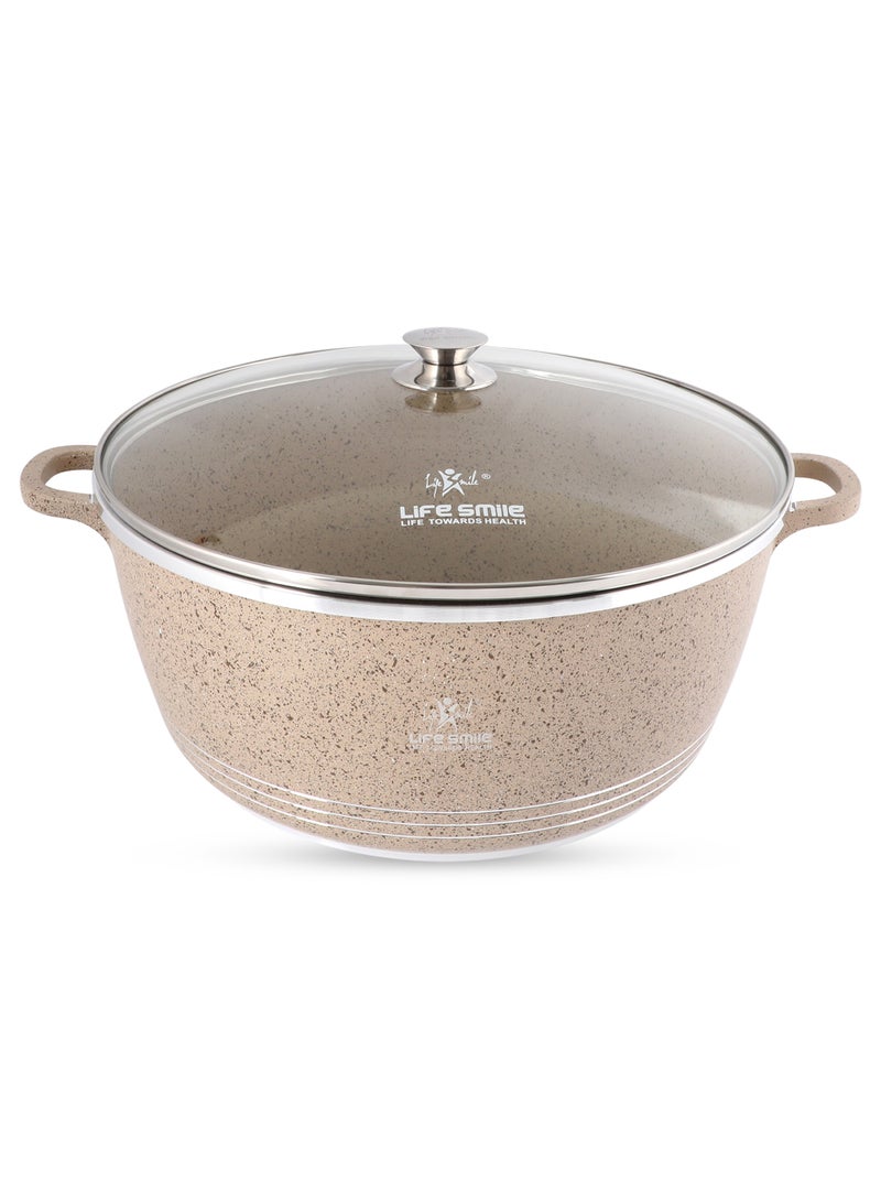 Life Smile وعاء طهي غير لاصق LIFE SMILE سعة 25 لتر (44 سم) | وعاء حساء من الألمنيوم مع غطاء زجاجي | خالي 100% من PFOA، مقبض ثابت | طلاء جرانيت غير لاصق متعدد الطبقات | أدوات طهي آمنة للاستخدام في الفرن - Image 1