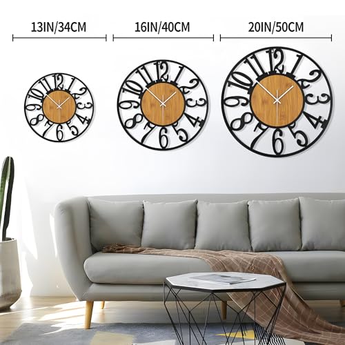 LEIKE Large Wall ClocksSilentNon TickingBattery Operated Rustic Round Modern Big Wood Wall Clock for Living Room BedroomKitchenFarmhouseOfficeHome Decor - Image 3