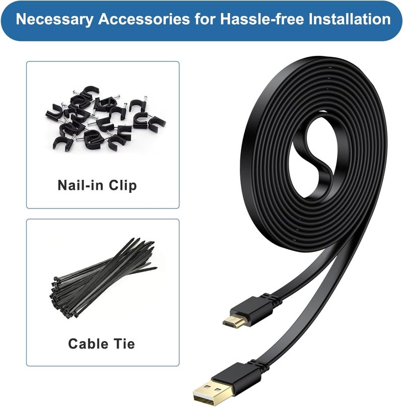 Basesailor كابل طاقة ميكرو USB 10 قدم 2 حزمة، كابل شحن طاقة ميكرو USB مسطح 3 متر، شاحن لكاميرا Neos Smartcam، كاميرا Yi، كاميرا Nest، Blink XT/XT2/ كاميرا الجيل الثالث، Furbo Dog، Arlo Q، Netvue، وحدة تحكم Xbox One - Image 2
