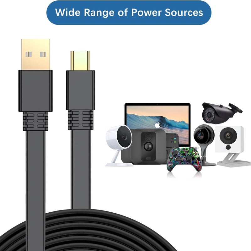 Basesailor كابل طاقة ميكرو USB 10 قدم 2 حزمة، كابل شحن طاقة ميكرو USB مسطح 3 متر، شاحن لكاميرا Neos Smartcam، كاميرا Yi، كاميرا Nest، Blink XT/XT2/ كاميرا الجيل الثالث، Furbo Dog، Arlo Q، Netvue، وحدة تحكم Xbox One - Image 4