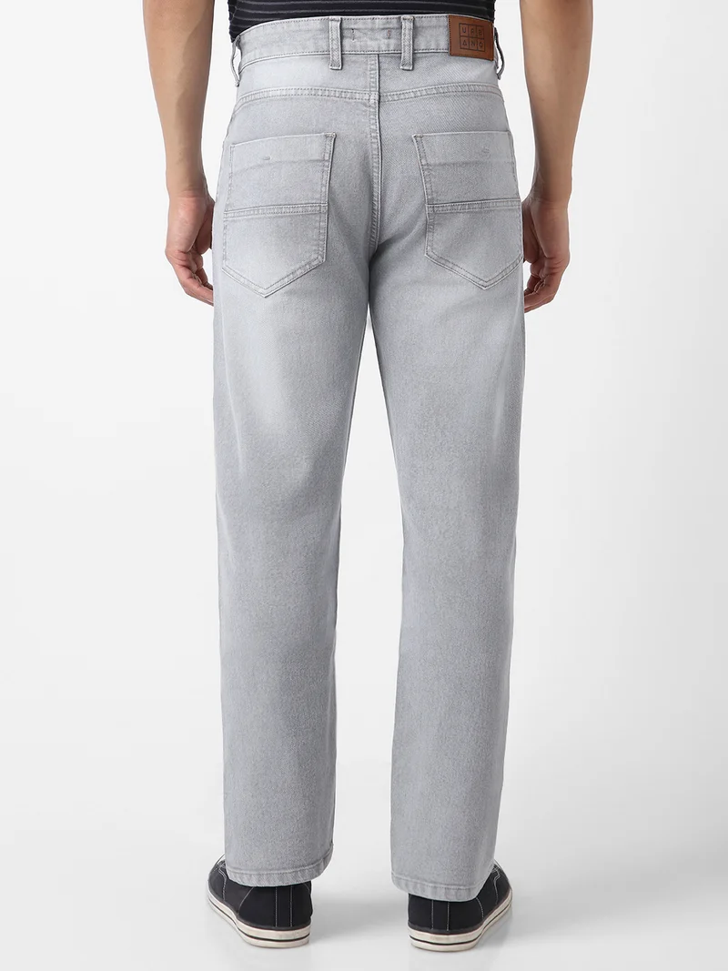 أوربانو فاشن Urbano Fashion Men's Light Grey Straight Fit Washed Jeans Stretchable