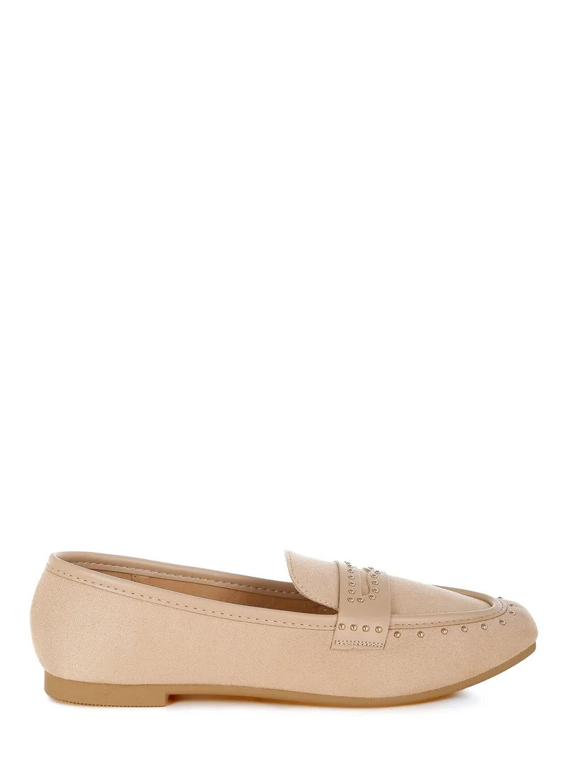 London Rag Women's Penny Strap Studded Loafers in Beige