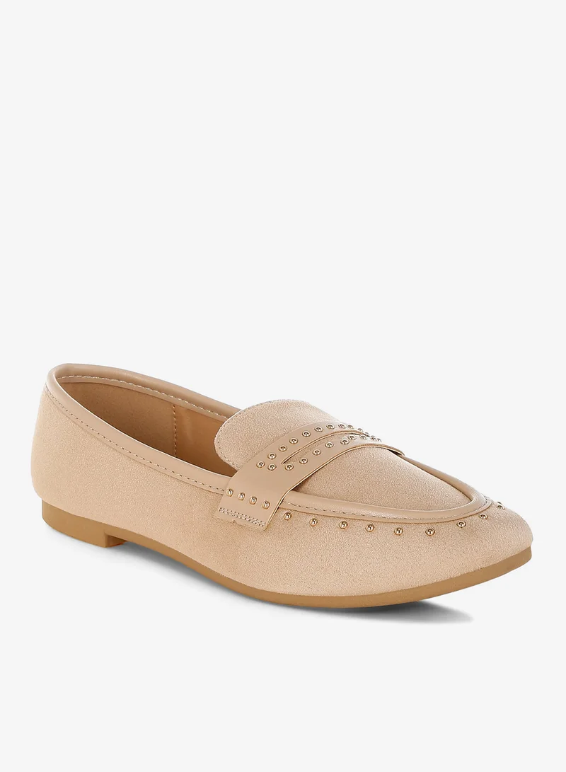 London Rag London Rag Women's Penny Strap Studded Loafers in Beige