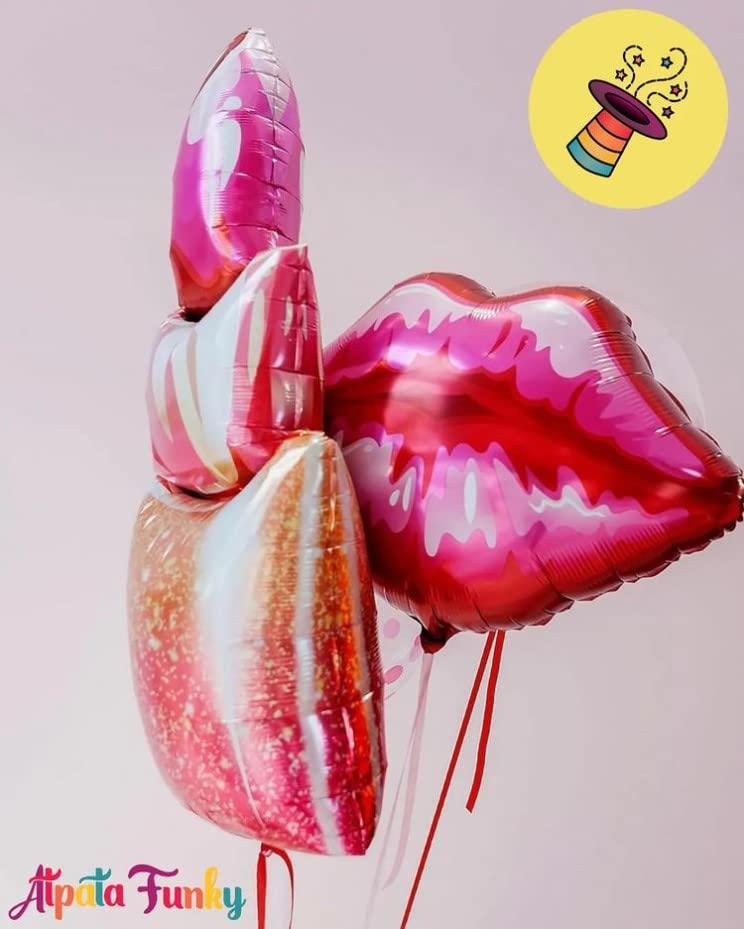 Atpata Funky Lips & Lipstick Foil Balloons Combo for Girl Makeup Fashion Theme Happy Birthday Party Decorations - Image 4