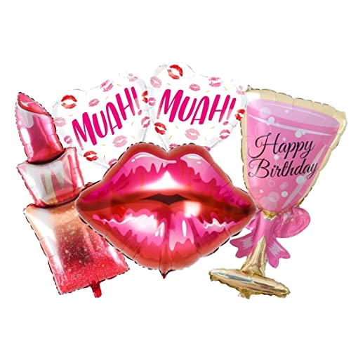 Atpata Funky Lips & Lipstick Foil Balloons Combo for Girl Makeup Fashion Theme Happy Birthday Party Decorations - Image 1