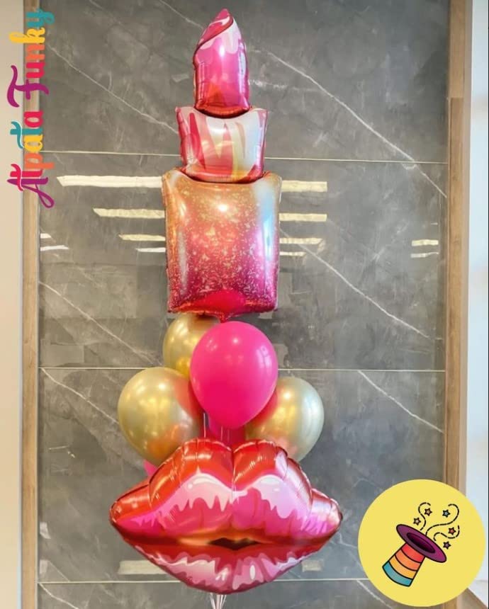 Atpata Funky Lips & Lipstick Foil Balloons Combo for Girl Makeup Fashion Theme Happy Birthday Party Decorations - Image 2