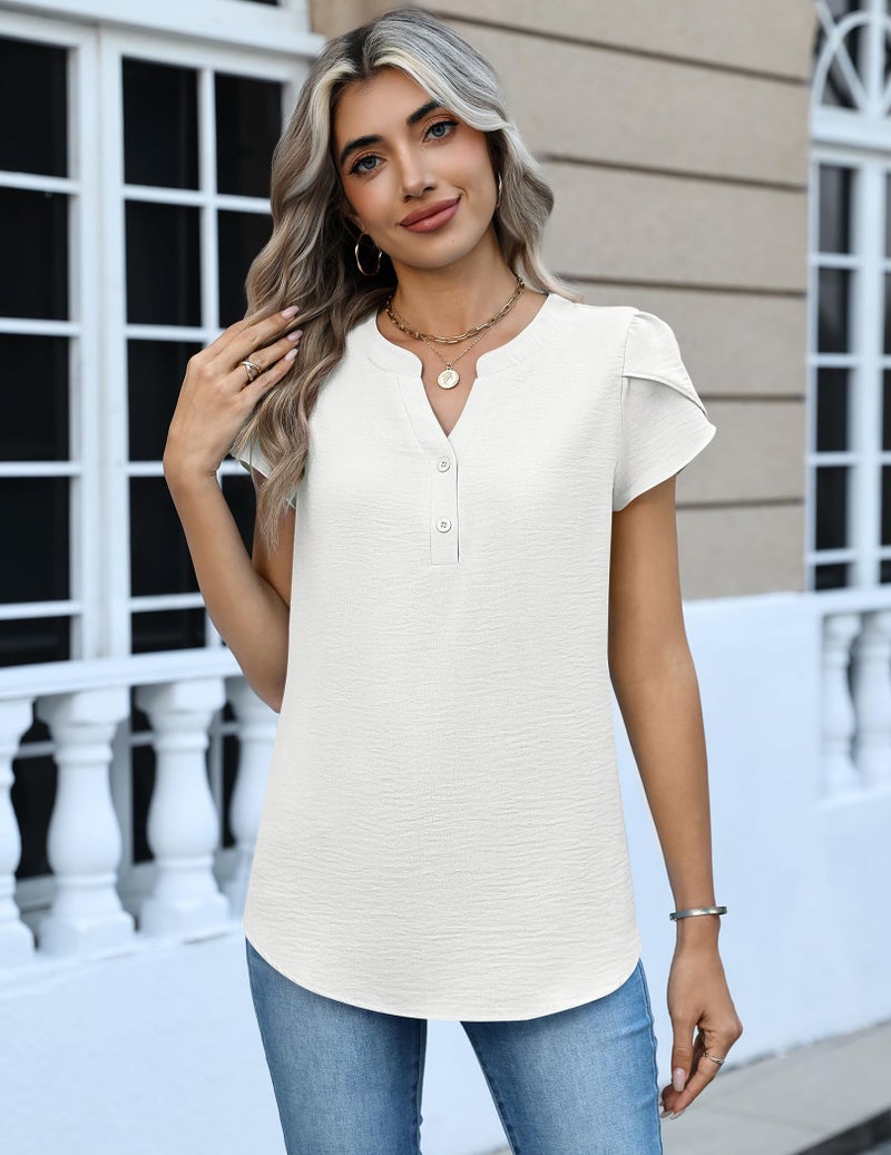 Zeagoo Spring Tops for Women Business Dress Shirt Cap Short Sleeve Dressy Blouses Office Interview Outfits White - Image 5