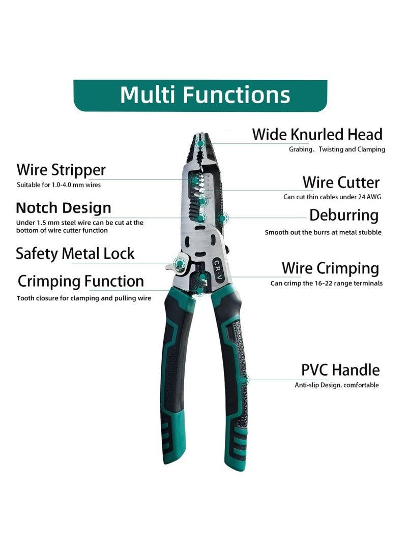 CMGTYYD 10-in-1 Wire Stripper Tool, Wire Crimping Tool, C-RV Multifunctional Needle Nose Pliers, Wire Cutter, 9in Combination Plier, Wiring Tools and Multi-Function Hand Tool  - Image 5