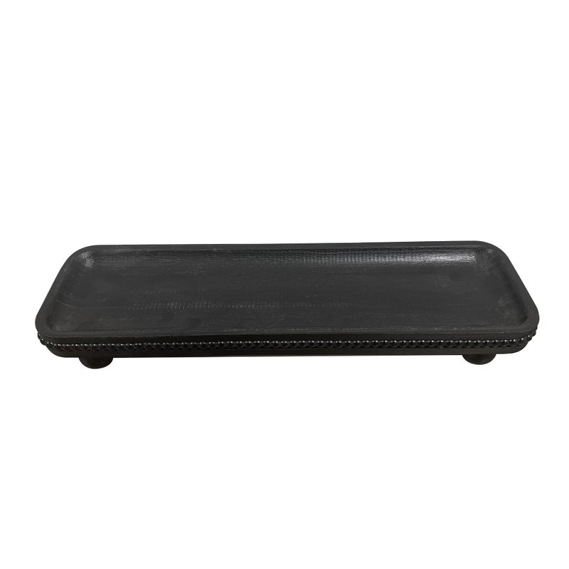 Dwellington Oval Wooden Decorative Tray, Farmhouse Style, Beaded Serving Tray for Living Room, Coffee Table (Black) - Image 3