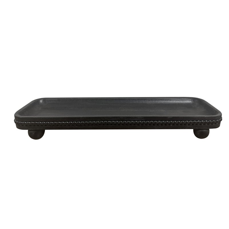 Dwellington Oval Wooden Decorative Tray, Farmhouse Style, Beaded Serving Tray for Living Room, Coffee Table (Black) - Image 1