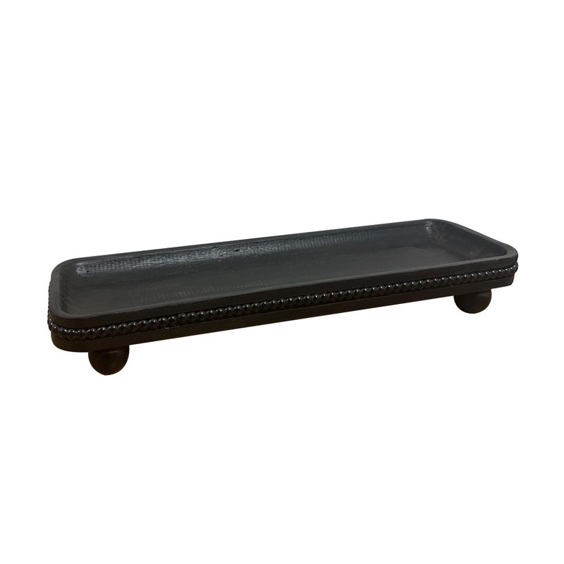 Dwellington Oval Wooden Decorative Tray, Farmhouse Style, Beaded Serving Tray for Living Room, Coffee Table (Black) - Image 2