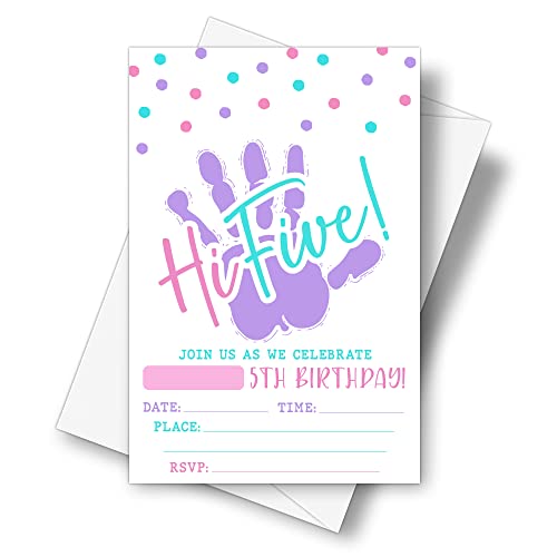 DETIHO 4" x 6" Hi Five Birthday Party Invitation Cards With Envelopes - Five Years Old Party - 5th Birthday Party Invitation - 20 Sets - E08 - Image 1