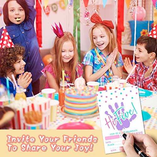 DETIHO 4" x 6" Hi Five Birthday Party Invitation Cards With Envelopes - Five Years Old Party - 5th Birthday Party Invitation - 20 Sets - E08 - Image 3