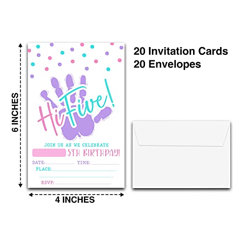 DETIHO 4" x 6" Hi Five Birthday Party Invitation Cards With Envelopes - Five Years Old Party - 5th Birthday Party Invitation - 20 Sets - E08 - Image 2