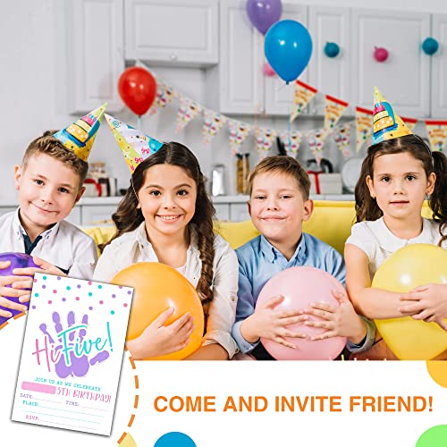 DETIHO 4" x 6" Hi Five Birthday Party Invitation Cards With Envelopes - Five Years Old Party - 5th Birthday Party Invitation - 20 Sets - E08 - Image 4