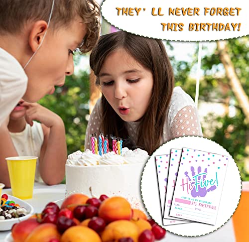 DETIHO 4" x 6" Hi Five Birthday Party Invitation Cards With Envelopes - Five Years Old Party - 5th Birthday Party Invitation - 20 Sets - E08 - Image 5