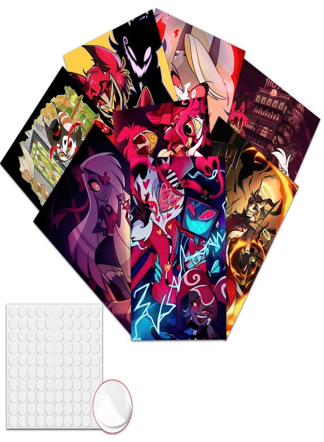 Pounchi Hotel Cartoon Posters (8 Pcs with Glue Dots) 11.2" x 16.5" Cartoon HD Printing Poster Unframed Version for Room Bedroom Club Wall Art Decor for Teens - Image 1