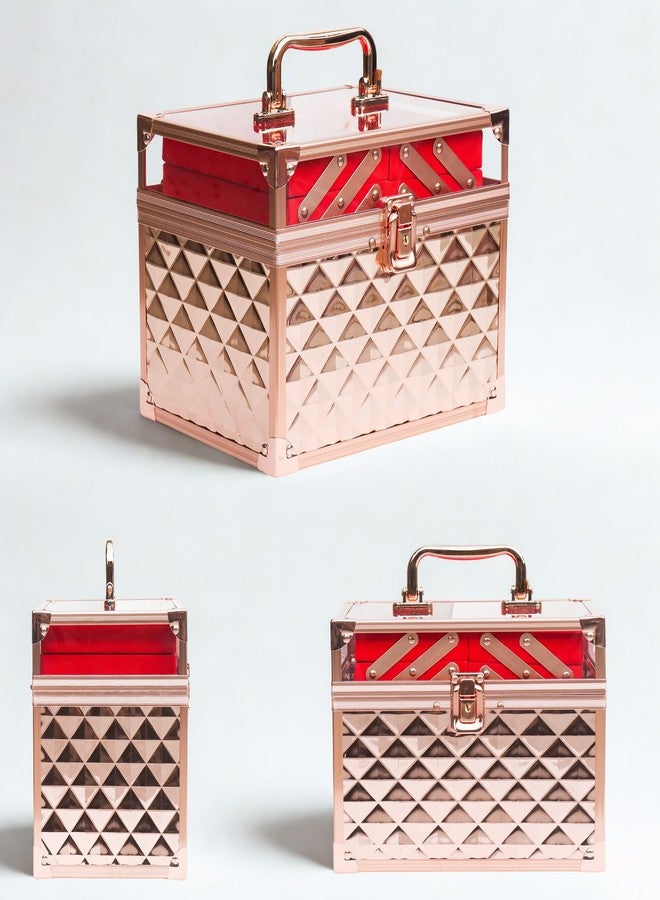 Adson Professional Beauty Makeup Cosmetic Vanity Case/Box (Caramel Diamond Rose Gold) - Image 2