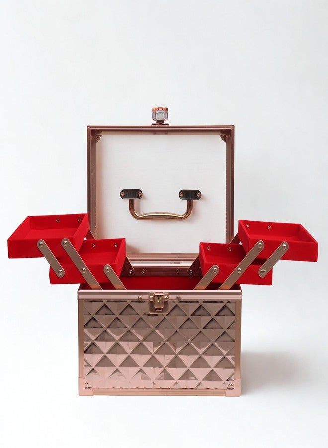 Adson Professional Beauty Makeup Cosmetic Vanity Case/Box (Caramel Diamond Rose Gold) - Image 3