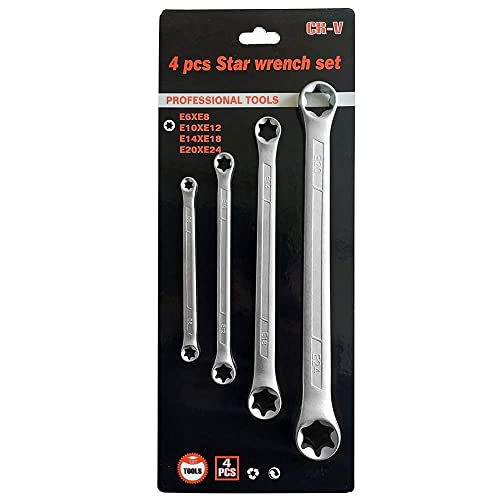 WINTOWIN 4 Piece TRX-Star E-Torx Box Wrench Set, E6 E8 E10 E12 E14 E18 E20 E24 Torx Tork Set,Double Box End Wrench Set - Image 1