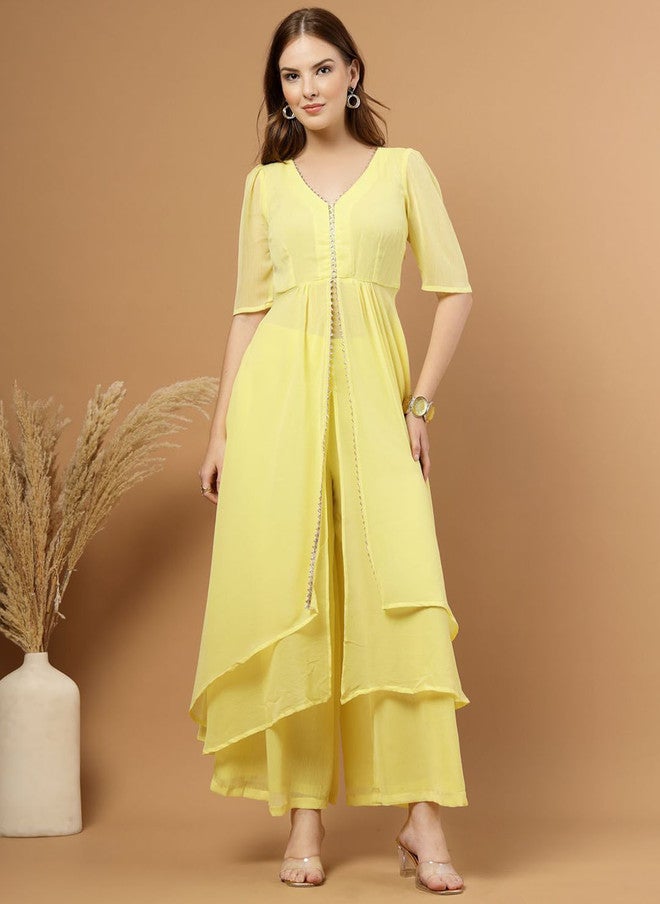 RAASSIO طقم كورتا وبلازو منخفض وعالي باللون الأصفر للنساء - Image 1