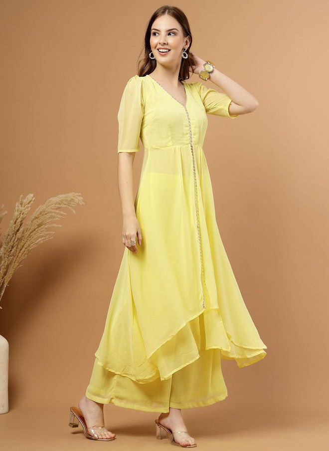 RAASSIO طقم كورتا وبلازو منخفض وعالي باللون الأصفر للنساء - Image 4