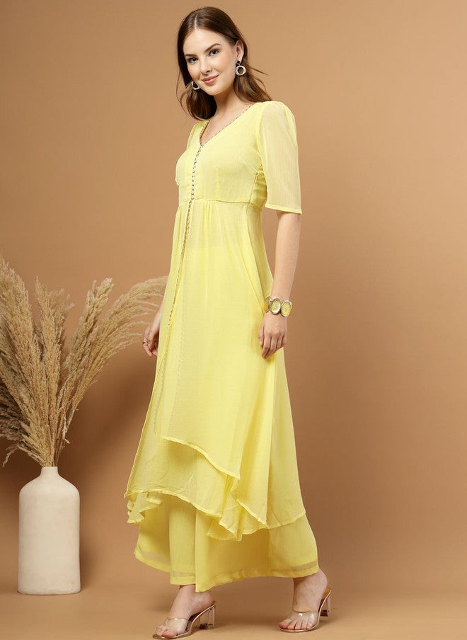 RAASSIO طقم كورتا وبلازو منخفض وعالي باللون الأصفر للنساء - Image 5