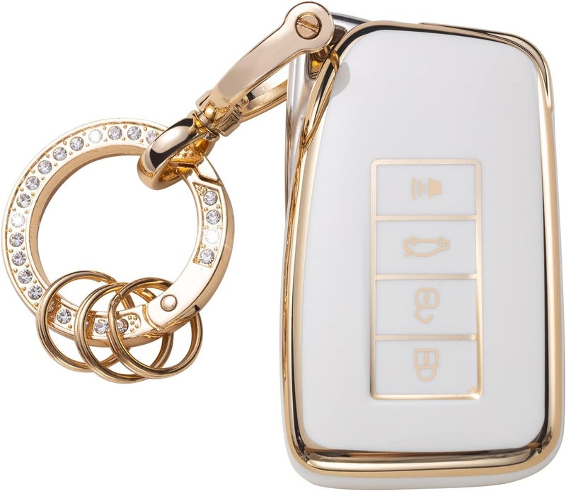 Gematay for Lexus Key Fob Cover with Keychain, Key Shell Cover Holder for Lexus RX ES GS LS NX RS GX LX RC LC Smart Remote Control, White - Image 1