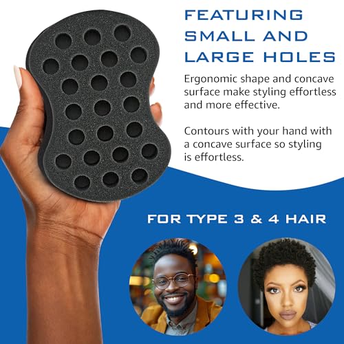 NuDred Hair Sponge for Black Men and Women, Hair Twisting Sponge, Barber Curling Care Tool for Afro, Dreads, Curls, Coils & Twists (Black, Double Sided, Oval, Plastic Handle) - Image 3