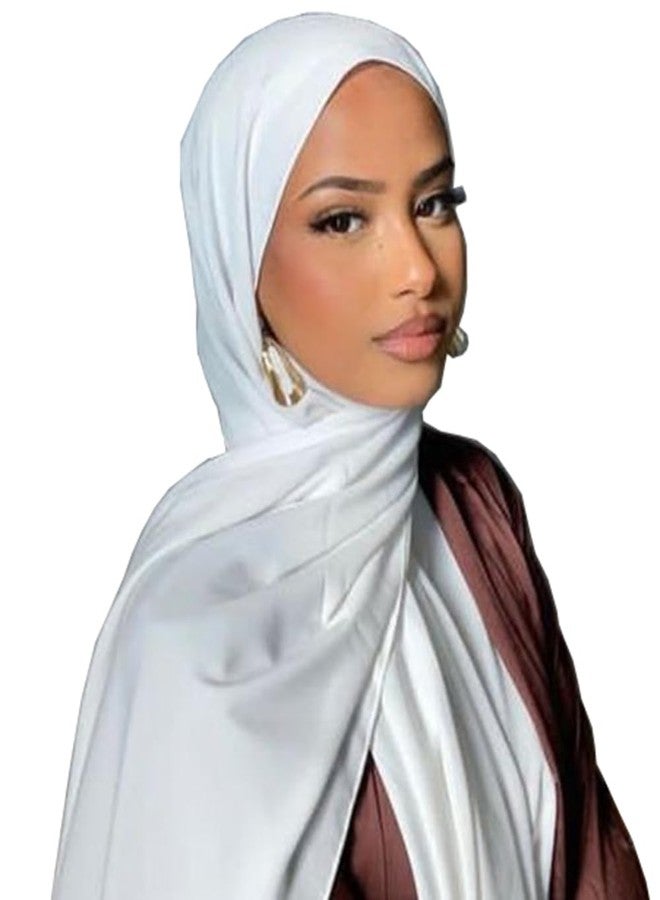 حجابات هاريوم الإسلامية للنساء، وشاح كبير، ربطة رأس مطاطية، عمامة ناعمة، أغطية رأس، شالات سادة بيضاء - Image 1