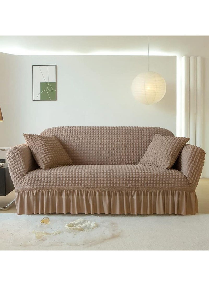 Universal Sofa Slipcover with Skirt For 3 Seater Sofa 1 Piece Washable High Elastic Fabric Sofa Cover For Living Room Bed Room (Egyptian Grey L)  - Image 1