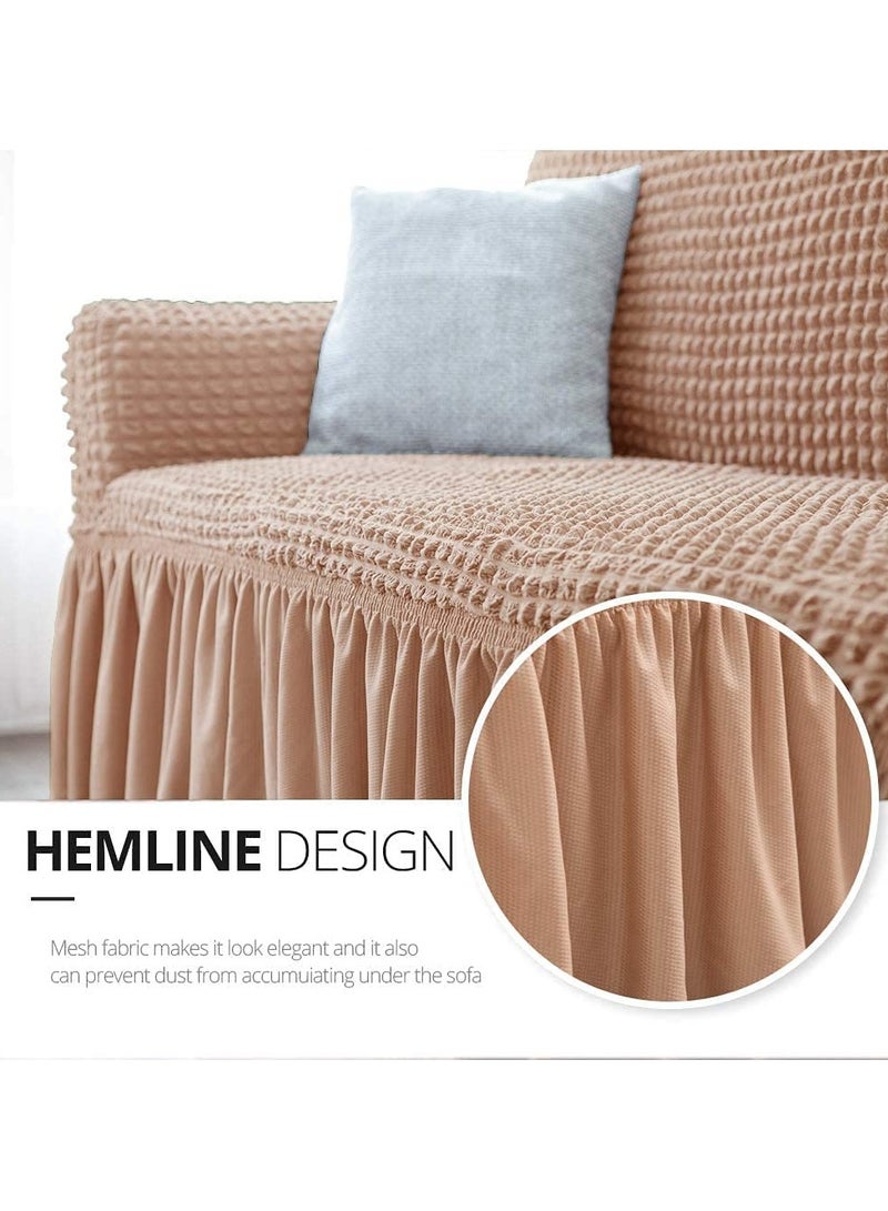 Universal Sofa Slipcover with Skirt For 3 Seater Sofa 1 Piece Washable High Elastic Fabric Sofa Cover For Living Room Bed Room (Egyptian Grey L)  - Image 4