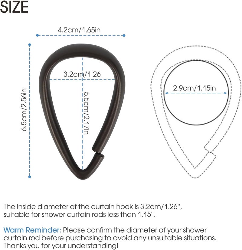Topspring Bronze Plastic Shower Curtain Hooks Rings - 12 Pcs Drop Shaped Bronze Shower Hooks for Curtain Bathroom Shower Rod - Image 4