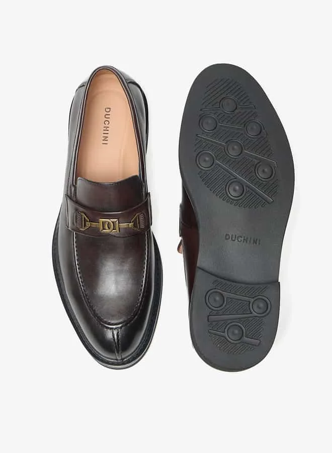 DUCHINI Men's Solid Loafers with Metal Accent