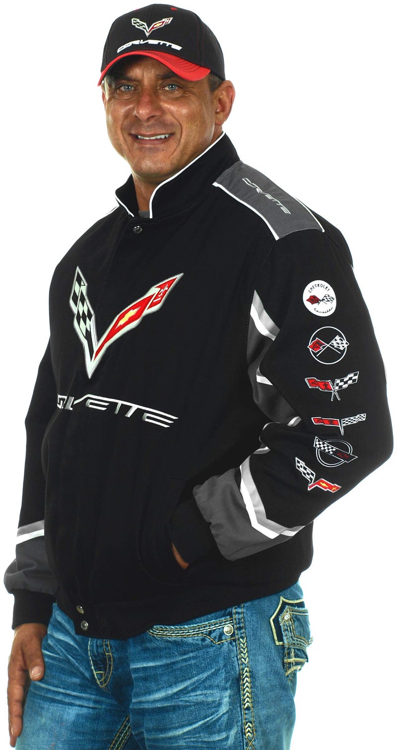 JH DESIGN GROUP Men's Chevy Corvette Embroidered Cotton Twill Jacket (Large, CLG7-Black) - Image 3