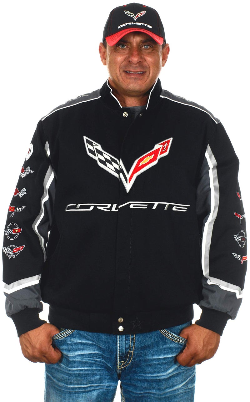 JH DESIGN GROUP Men's Chevy Corvette Embroidered Cotton Twill Jacket (Large, CLG7-Black) - Image 1