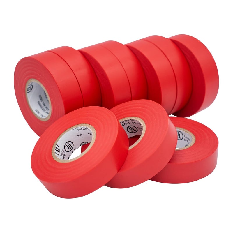 TradeGear Electrical Tape (10PK) Red Matte – Waterproof, Flame Retardant, Strong Rubber Based Adhesive, UL Listed – Rated for Max. 600V and 80oC Use –Measures 60’ x 3/4" x 0.07" - Image 1