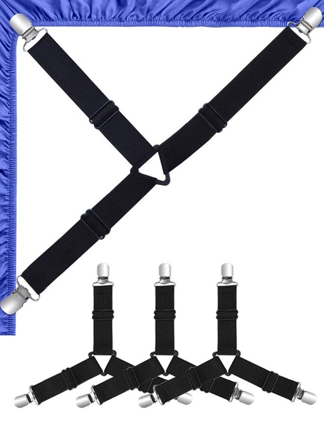 4PCS BED SHEET STRAPS, ADJUSTABLE BED SHEET CLIPS COVER GRIPPERS HOLDER MATTRESS DUVET BLANKET FASTENER STRAPS FIXING SLIP RESISTANT BELT, MATTRESS COVER, FITTED BED SHEETS, BLACK