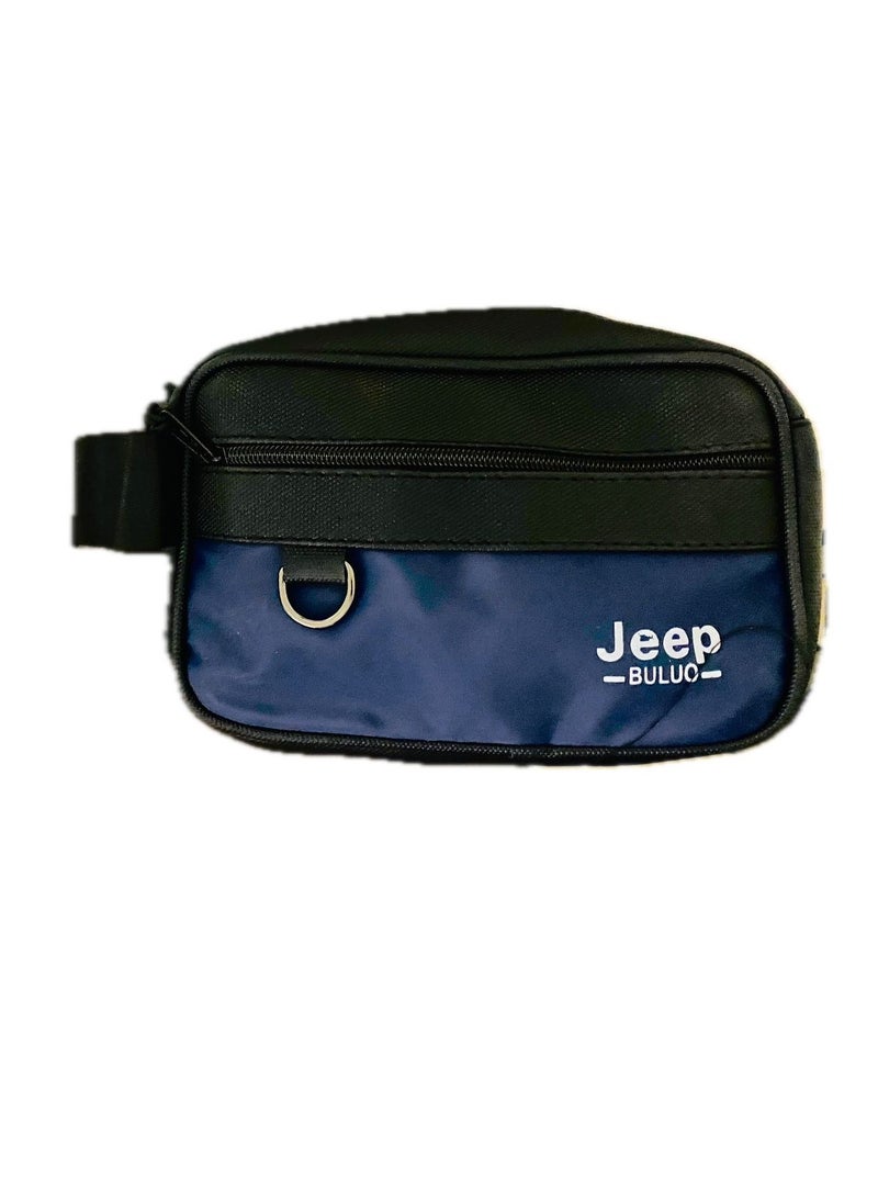 Small men's clutch - black with a blue touch - practical design for cards and cash