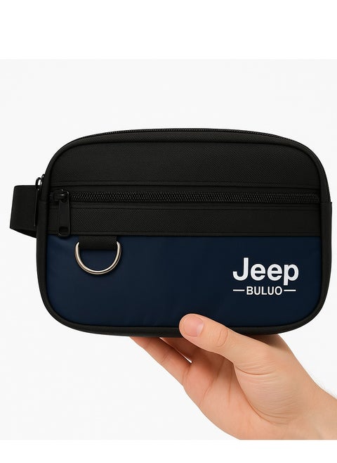 Small men's clutch - black with a blue touch - practical design for cards and cash