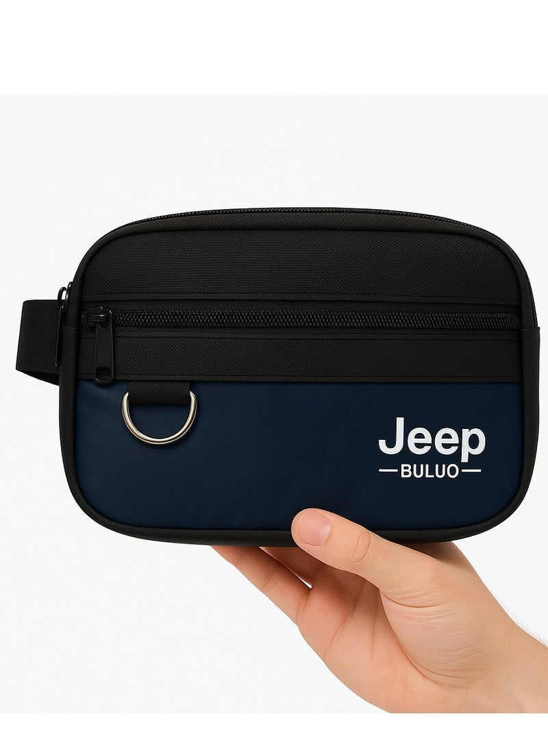 Small men's clutch - black with a blue touch - practical design for cards and cash