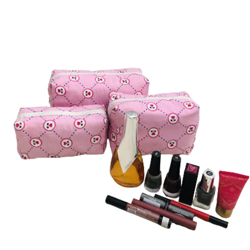 RURIBOSY Cosmetic Makeup Storage Organizer Travel Case Bag Grooming Kit Travel Kit with Hook Makeup Organizer for Women Cosmetic Organizers PouchSet of 3 PINKFLOWER - Image 3