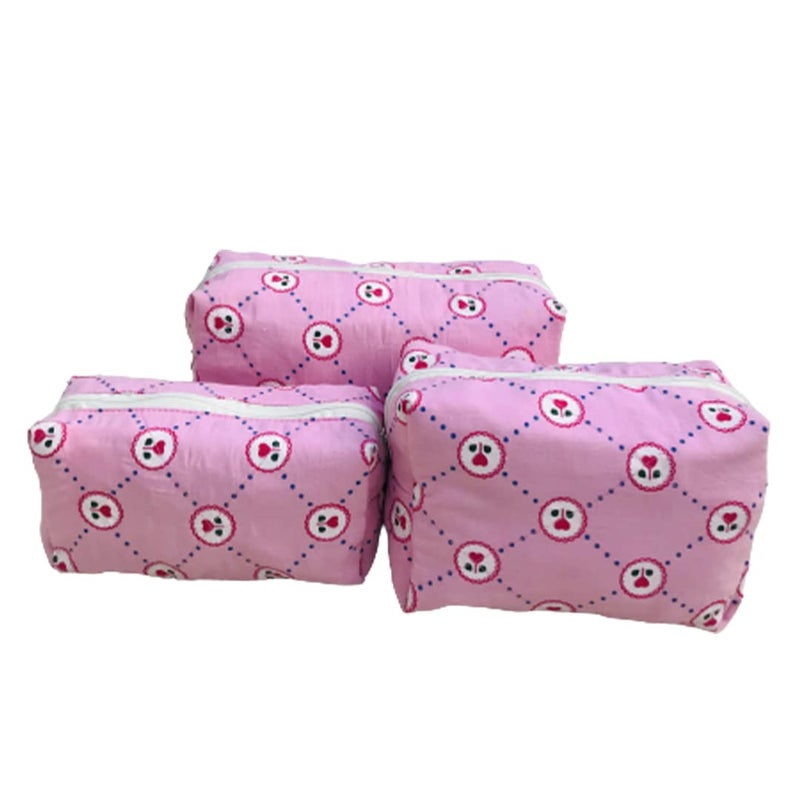 RURIBOSY Cosmetic Makeup Storage Organizer Travel Case Bag Grooming Kit Travel Kit with Hook Makeup Organizer for Women Cosmetic Organizers PouchSet of 3 PINKFLOWER - Image 1