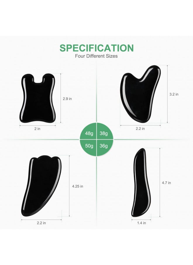 airogym airogym Guasha Massage ToolNatural Stone Gua Sha Board, 4PCS Guasha Stone Scraping Massage Sets for SPA Acupuncture Physical Therapy Muscle Knots Facial Caring Point Treatment (Black Stone)  - Image 2