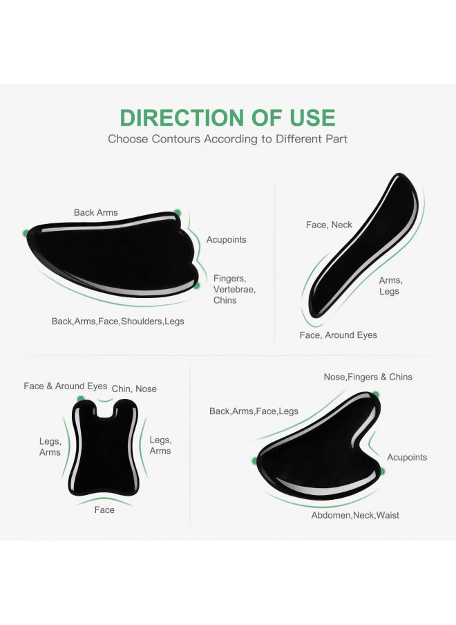 airogym airogym Guasha Massage ToolNatural Stone Gua Sha Board, 4PCS Guasha Stone Scraping Massage Sets for SPA Acupuncture Physical Therapy Muscle Knots Facial Caring Point Treatment (Black Stone)  - Image 1