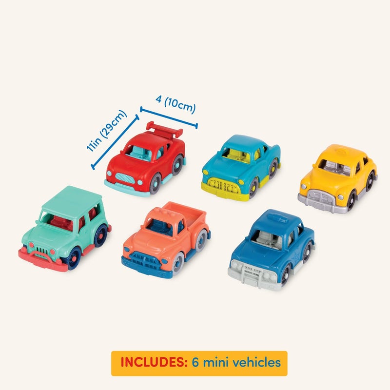 Battat â€“ Wonder Wheels â€“ Set of 6 Mini Toy Cars for Kids â€“ Race Car, Truck, Taxi, Police, Retro, 4x4 â€“ Pretend Play â€“ Recyclable Materials â€“ Mini Riders â€“ 1 Year + - Image 4