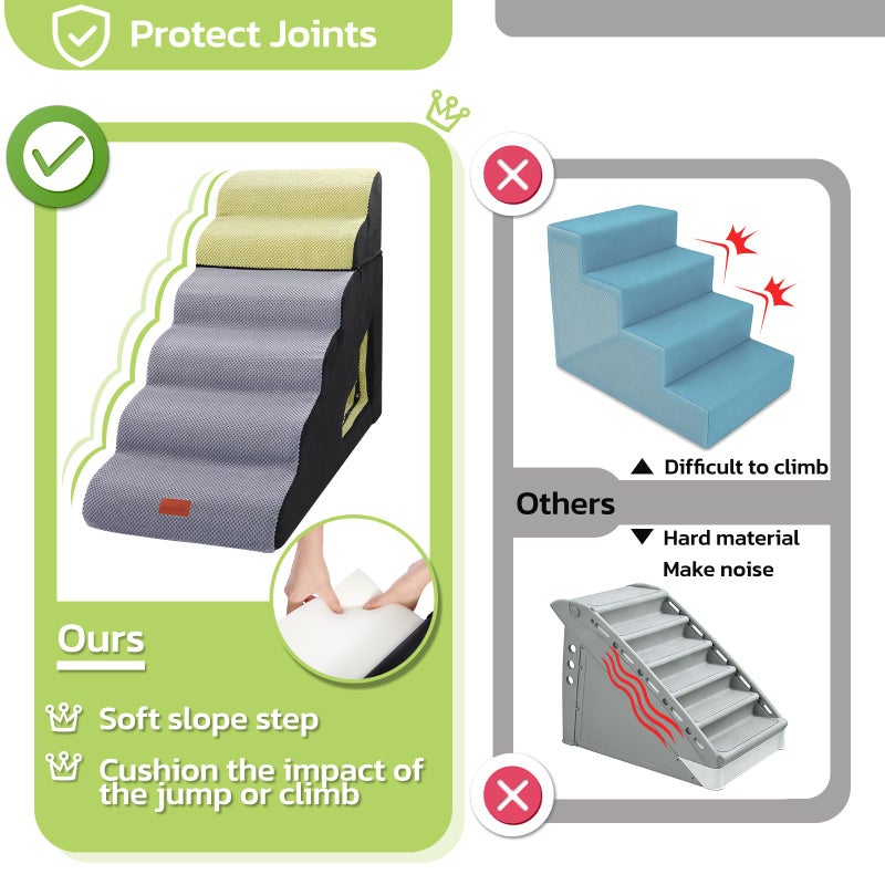 LOOBANI Dog Stairs for High Bed, 30 Inch Height 6 Steps Soft Foam Spliced Dog Steps for Bed, Non-Slip Sturdy Pet Stairs, Ramp for Small, Older Pets - Grey 6 Tiers - Image 3
