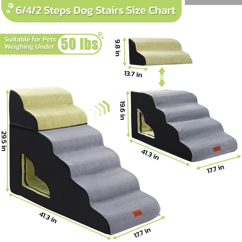 LOOBANI Dog Stairs for High Bed, 30 Inch Height 6 Steps Soft Foam Spliced Dog Steps for Bed, Non-Slip Sturdy Pet Stairs, Ramp for Small, Older Pets - Grey 6 Tiers - Image 2